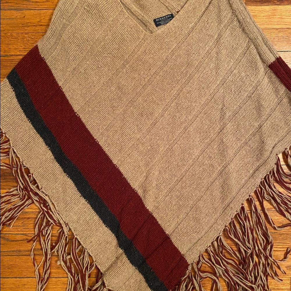 Burberry London merino cashmere fringe poncho